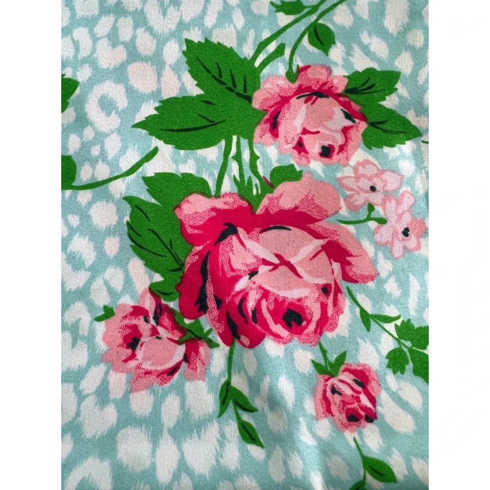 Betsey Johnson Shower Curtain Floral Rose Leopard Print Blue Pink 72x72 NEW